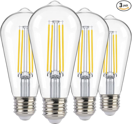 FLSNT Dusk to Dawn Outdoor Sensor ST19 LED Edison Bulb, 5000K Daylight, 7W (60W Eqv.), 800LM,Vintage Filament E26 Base, Auto On/Off Photocell Automatic for Energy-Efficient Outdoor Lighting, 4 Pack