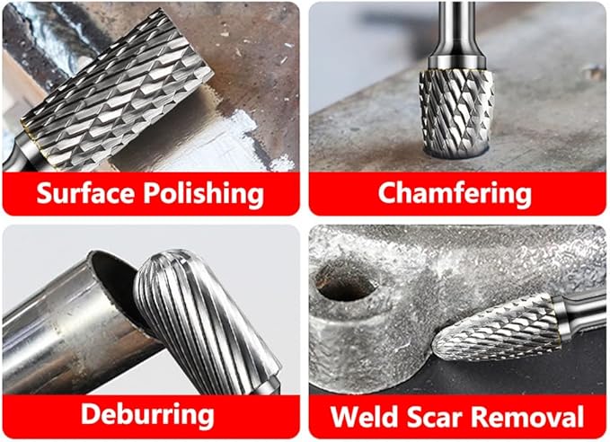 8PCS Carbide Burr Set for Aluminum 1/4" Shank, Aluma Cut Tungsten Carbide Rotary Tool Attachment Kit Rasp Accessories for Die Grinder Metal Carving, Engraving, Polishing, Grinding
