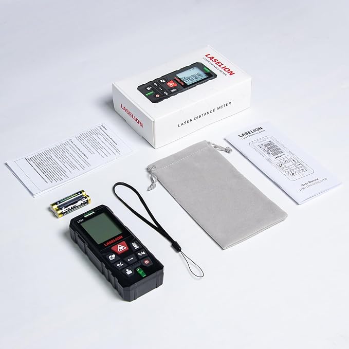 LT50 Laser Distance Meter – 50m (165ft) Range, High Accuracy, Multiple Measurement Modes, Built-in Level Bubble, and Mute Function Handle Laser Distance Measurement Tool