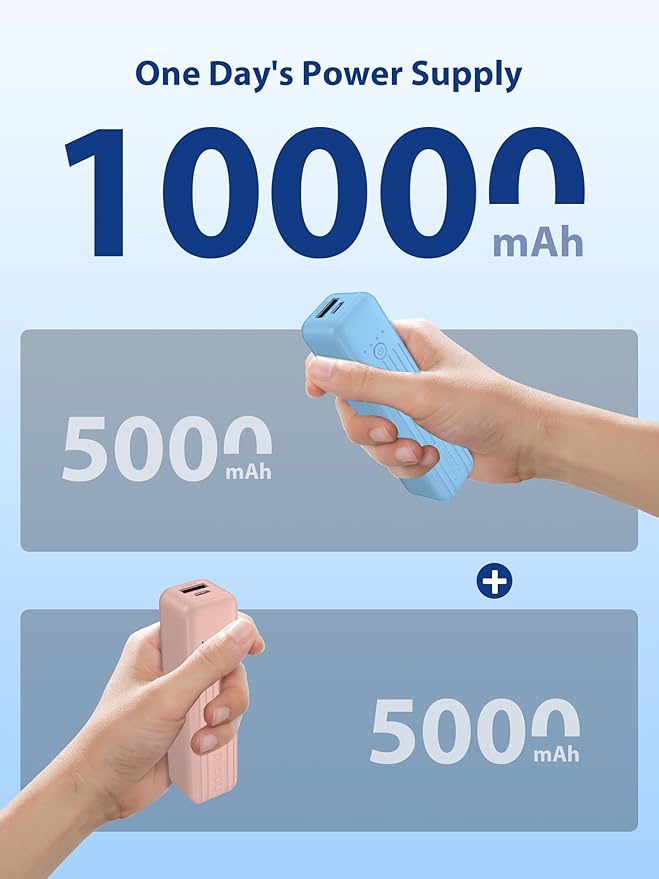 Miady 2-Pack Small Portable Charger, 5000mAh Battery Pack 3.45oz Lightweight Power Bank 5V/2.4A Output & 5V/2A Input Battery Pack Charger Mini Portable Phone Charger for iPhone, Samsung Galaxy etc