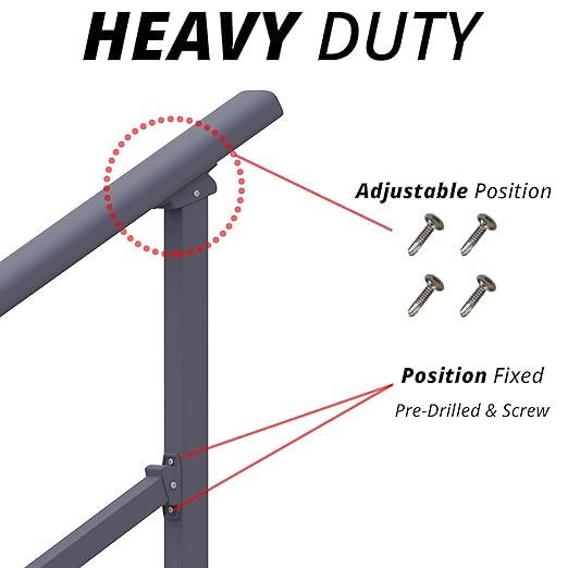 CHR Fence & Rail Hand Rails for Outdoor Steps, 4 Step Handrail & Indoor Stair Railing Kit, Railings for Outdoor Steps and Hand Rails for Seniors for Porch Railing & Deck Hand Rail, 3-4 Step Railing
