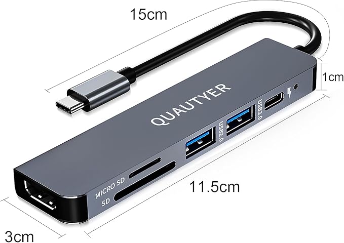 USB C Hub Multiport Adapter Dongle for MacBook Air 6 in 1 USB C to HDMI Multiport Adapter with 4K HDMI, 100W PD, USB 3.0, SD/TF Card Reader MacBook hdmi Adapter for MacBook Air/Pro, iPad, Dell XPS