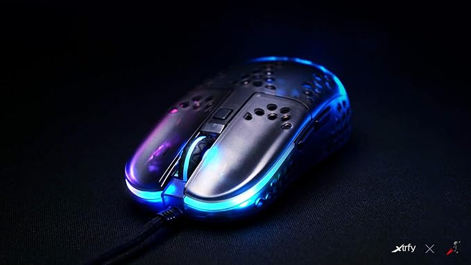 XTRFY MZ1, Ultra-Light Wired Gaming Mouse, Cutting-Edge Pixart 3389 Sensor, Unique Shape for Optimum Aim, Adjustable RGB Lighting, Zy’s Rail Edition
