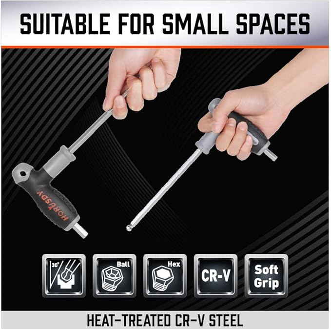 HORUSDY 18-Piece T-Handle allen wrench set, Inch/Metric Long Arm Ball End Hex Key Wrench Set, MM(1.5mm-10mm) SAE(1/16"-3/8")
