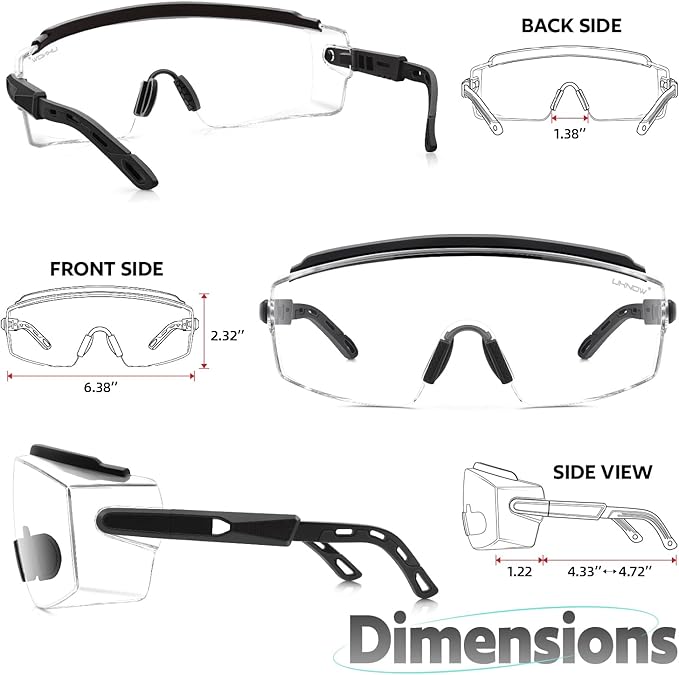 UKNOW Safety Glasses Over Eyeglasses, Anti Fog Safety Goggles ANSI Z87.1, Adjustable Protective Eyewear