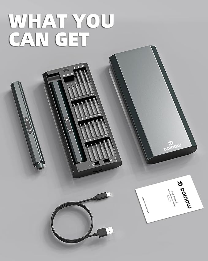 Mini Electric Screwdriver 48-in-1 Magnetic Bits, DOINOW Precision Cordless Screwdriver LED Light, Magnetic Storage, Electric Screwdrivers kit for PC Building Phone Watch Laptop