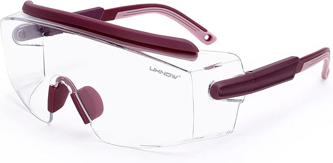 UKNOW Safety Goggles Over Glasses, Anti Fog Safety Glasses with Clear Wraparound Lens, ANSI Z87.1 Protective Eyewear