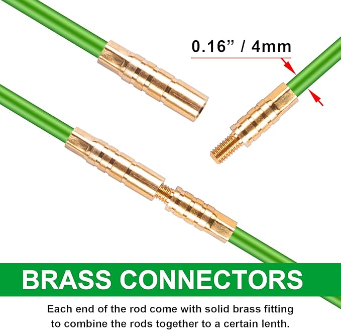 14FT Wire Fishing Tool Fish Tape Cable Rods, Bright Green Wire Puller with 5 Different Attachments in a Carrying Case