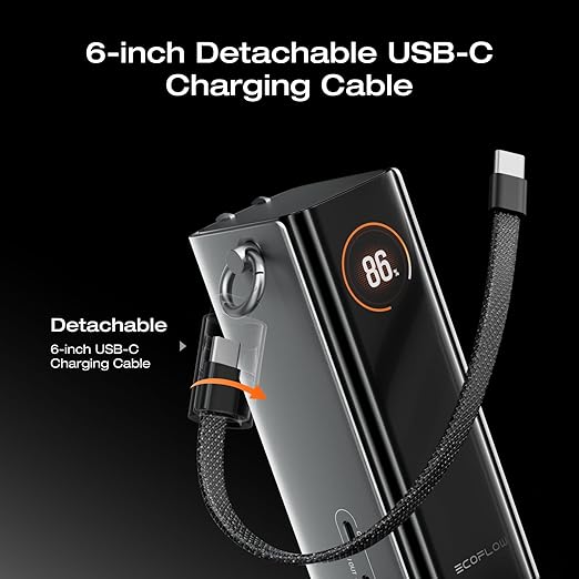 EF EcoFlow Rapid Pro 3-in-1 Power Bank, 10,000mAh Battery Pack with 67W Foldable AC Plug, Detachable USB-C Cable, 45W Fast Recharging, LCD Display, Compatible with Phones, Laptops, and More