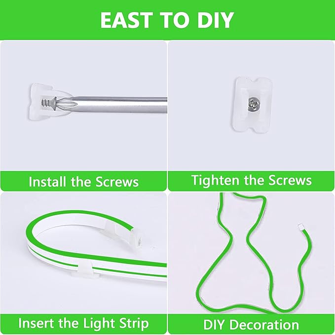 Lamomo LED Neon Lights, 16.4ft Green LED Strip Light, 12V 0.39In/Cut Silicone Waterproof Neon Rope Light, DIY Neon Sign for Bedroom Indoor Outdoor Decoration(Power Adapter not Included)