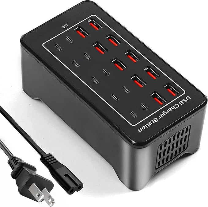 USB C Charger Block 100W USB C Charging Station, 20Port (20A) Multiple Charging Hub Desktop 10 Port USB Charger Compatible for Apple iPhone, iPad, Samsung, Pixel, Cell Phone, Tablets, Office Home Use