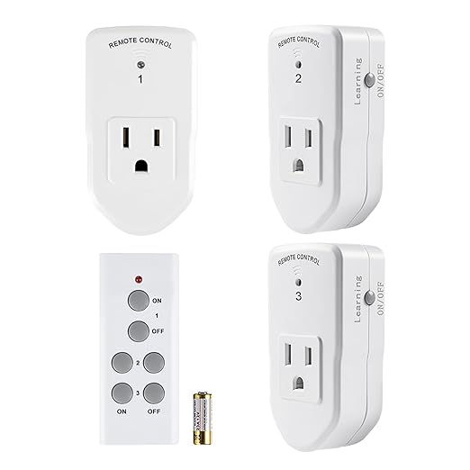 BN-LINK Wireless Remote Control Electrical Outlet Switch for Lights, Fans, Christmas Lights, Small Appliance, Long Range White (Learning Code, 3Rx-1Tx) 1200W/10A