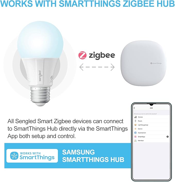 Sengled Zigbee Smart Light Bulbs, Smart Hub Required, Works with SmartThings and Echo with Built-in Hub, Voice Control with Alexa and Google Home, Daylight 60W Equivalent A19 Alexa Light Bulb, 2 Pack
