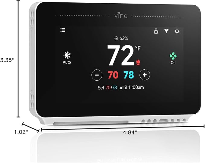 vine Programmable Thermostat for House with 4.3" Touch Screen, WiFi Smart Home Thermostat for AC and Heating, App/Voice Control, Compatible with Alexa and Google Assistant, C-Wire Required, TJ-919T