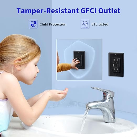 15 Amp Self-Test GFCI Outlet Combination with USB Type A and Type-C, Tamper Resistant Thinner Duplex Outlet, in-Wall, USB Charger for Smartphones, Tablets and Smart Home Appliance, Black