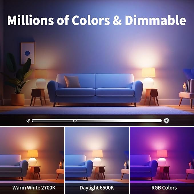 ANWIO A19 Matter Smart Light Bulbs 8.5W (60W Replacement) A19 E26 LED Bulb Compatible with SmartThings App, Alexa, Google Assistant, Color Changing, Hub Required, 806lm 8.5W(60W Equivalent) 2 Pack