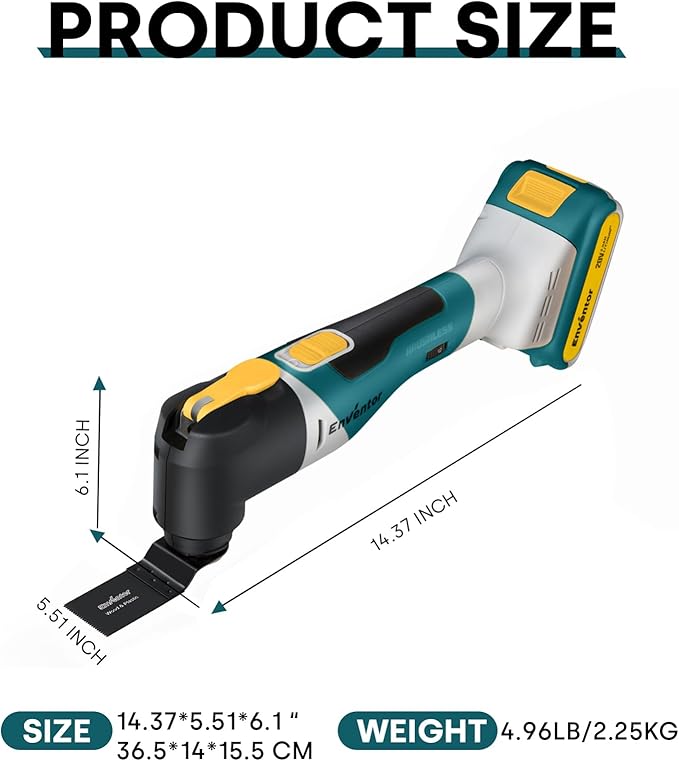 Enventor 20V Cordless Oscillating Multi tool, Brushless Oscillating Saw with 28PCS Accessories, Fast Charger, 6 Variable Speeds, 4° Oscillation Angle for Scraping, Sanding, Cutting, Blue