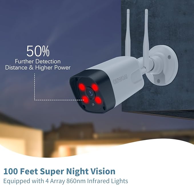 《2-Way Audio & 130°Wide Angle》Wireless Security Camera System Outdoor with 4-Antenna NVR, WiFi Cameras for Home Video Surveillance Systems
