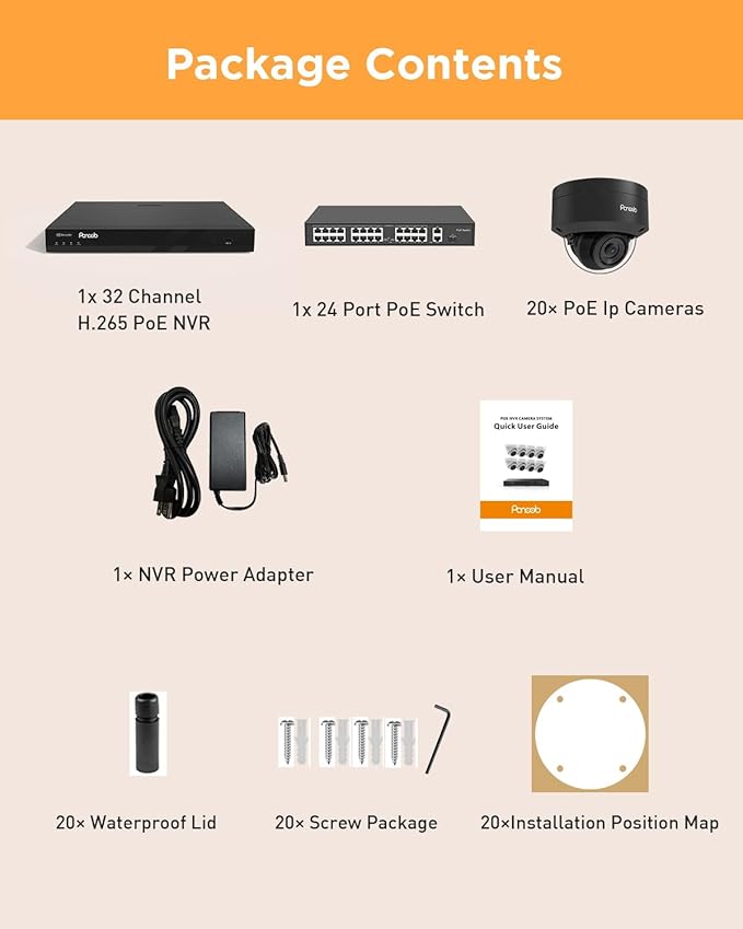 32 Channel Security Camera System, 20x 5MP Wired IK10 Vandal-Proof Dome IP PoE Cameras Outdoor with Smart AI Human Detection, Built-in Mic, Remote Access, 4K 32CH NVR 8TB HDD, PD54B2032-5M