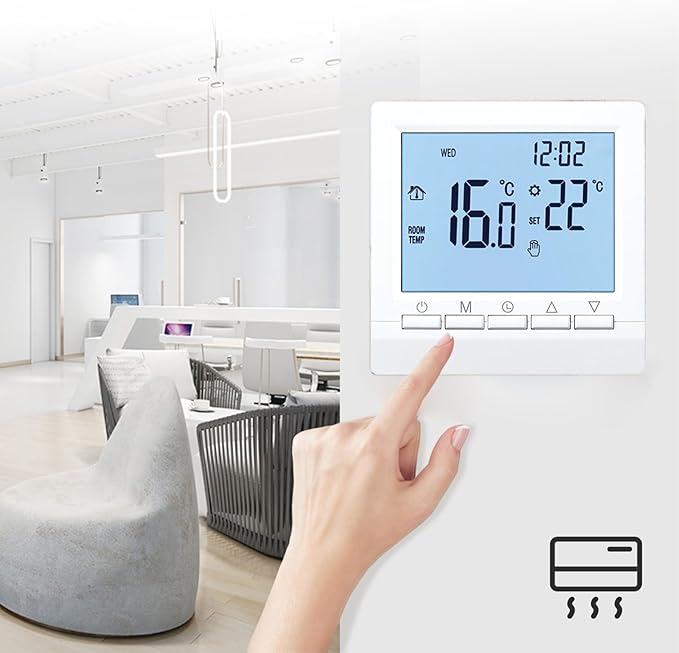 Flylin Week Programmable Thermostat, Digital LCD Display 0-95 , NTC Sensor, Gas Fireplace Thermostat, Low Voltage Smart Temperature Controller 5A with Child Lock