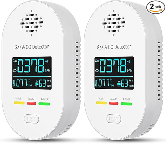 2-Pack Carbon Monoxide Detectors,Plug in CO and Natural Gas Detector, Combination Gas & Carbon Monoxide Detectors for Travel,4 in 1 CO & Gas Detector for Home/Travel - White
