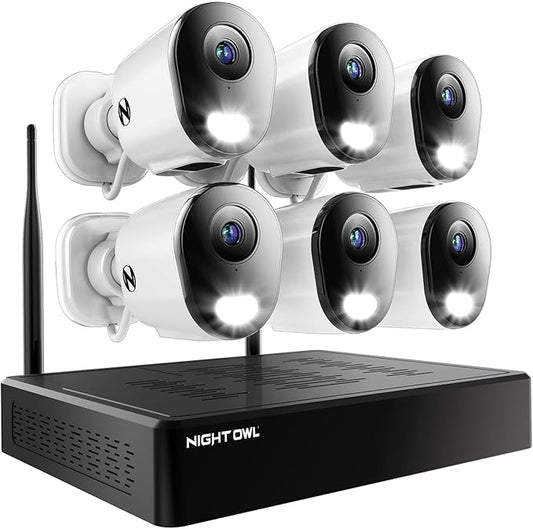 Night Owl 10 Channel Bluetooth Video Home Security Camera System with (6) Plug-in Wi-Fi 2K HD Indoor/Outdoor Spotlight Cameras with 2-Way Audio and 1TB Hard Drive (Expandable up to 10 Cameras)