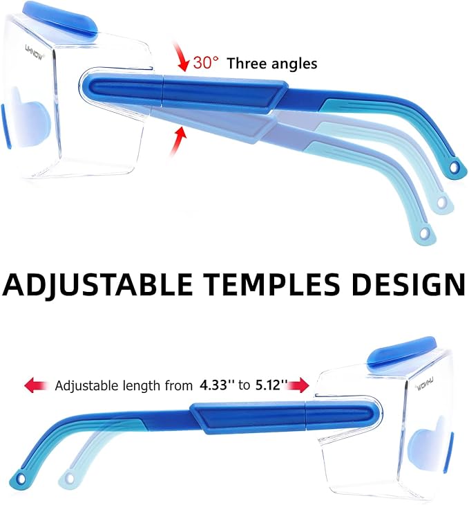 UKNOW Safety Goggles Over Glasses, Anti Fog Safety Glasses with Clear Wraparound Lens, ANSI Z87.1 Protective Eyewear