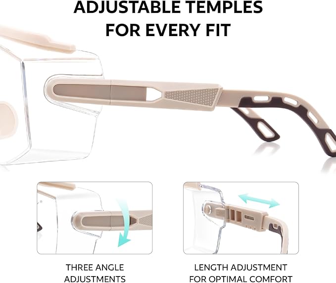 UKNOW Safety Glasses Over Eyeglasses, Anti Fog Safety Goggles ANSI Z87.1, Adjustable Protective Eyewear