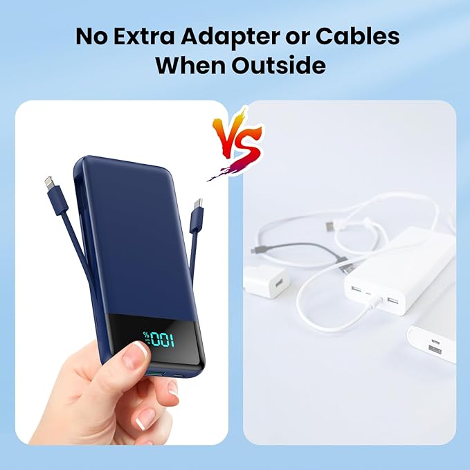 Portable Charger for iPhone with Built in Cables and Wall Plug,Upgraded 13800mAh Fast Charging USB C Power Bank,4 Outputs Travel Essential Battery Pack Compatible with iPhone 15/14/13/12,Samsung-Blue