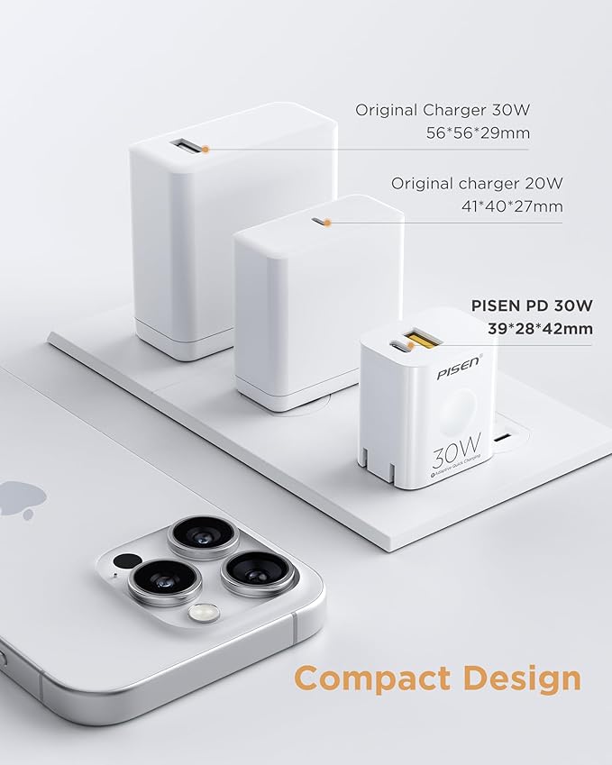 PISEN 30W USB C Charger - PD QC 3.0 Dual Port Charging Block, 30 Watt USB C Charger with 4 FT Type C to L Cable, 30W Fast Charger with Foldable Plug for iPhone 14 13 12 11 Pro Max XR XS X, iPad