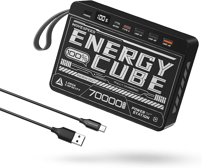 MOVE SPEED 70000mAh Power Bank for Camping, 22.5W Max PD 3.0 Fast Charging External Portable Charger, 4 Outputs 2 Inputs High Capacity USB C Battery Pack with LED Display for Phone Tablet Outdoor
