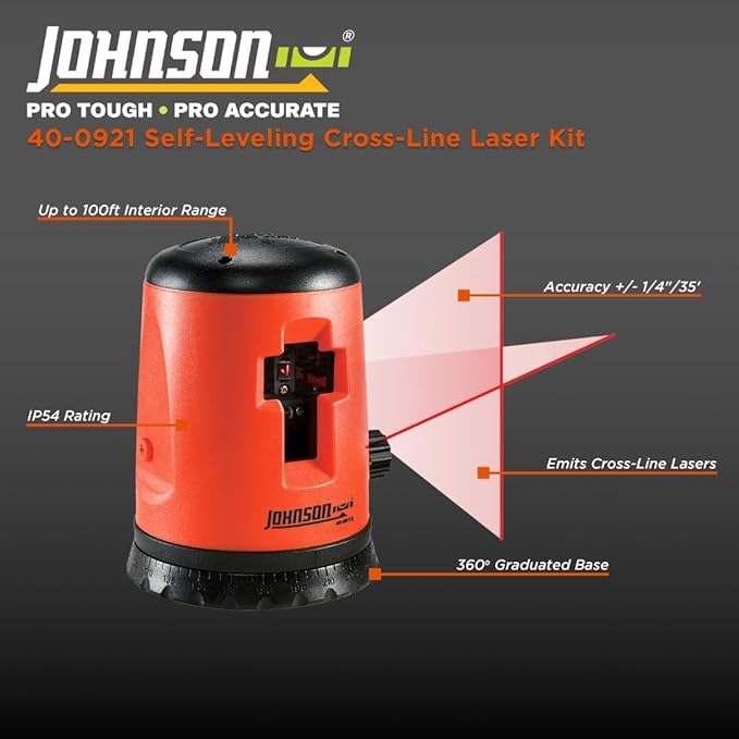 Johnson Level & Tool 40-0921 Self-Leveling Cross-Line Laser Kit, 19 x 10", Red, 1 Laser Level Kit