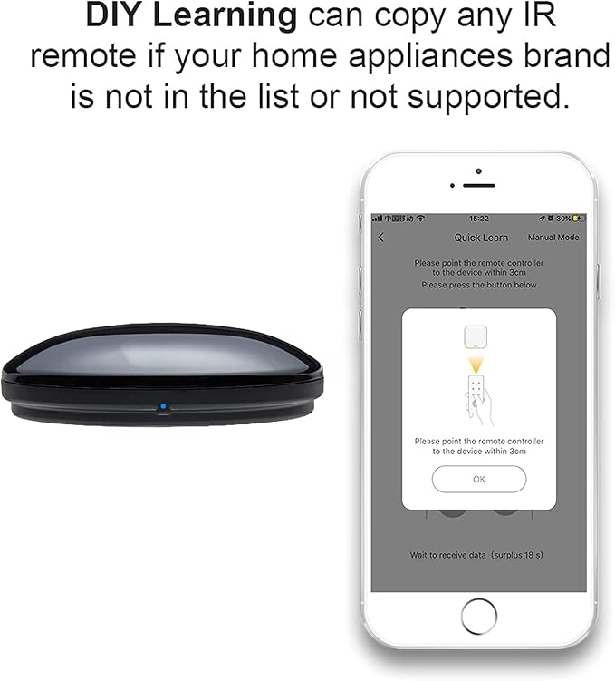 Smart IR Remote Control,All in One IR Blaster Control, Universal Infrared Remote Control for TV DVD Air Conditioner STB etc,Compatible with Alexa, Google Assistant No hub