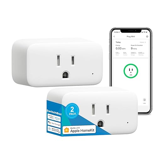 【2025 New】 SwitchBot HomeKit Smart Plug Mini 15A, No Hub Required, Energy Monitor, WiFi(2.4G Only) Outlet Works with Apple HomeKit, Alexa, Google Home, App Remote Control & Timer Function(2 Pack)