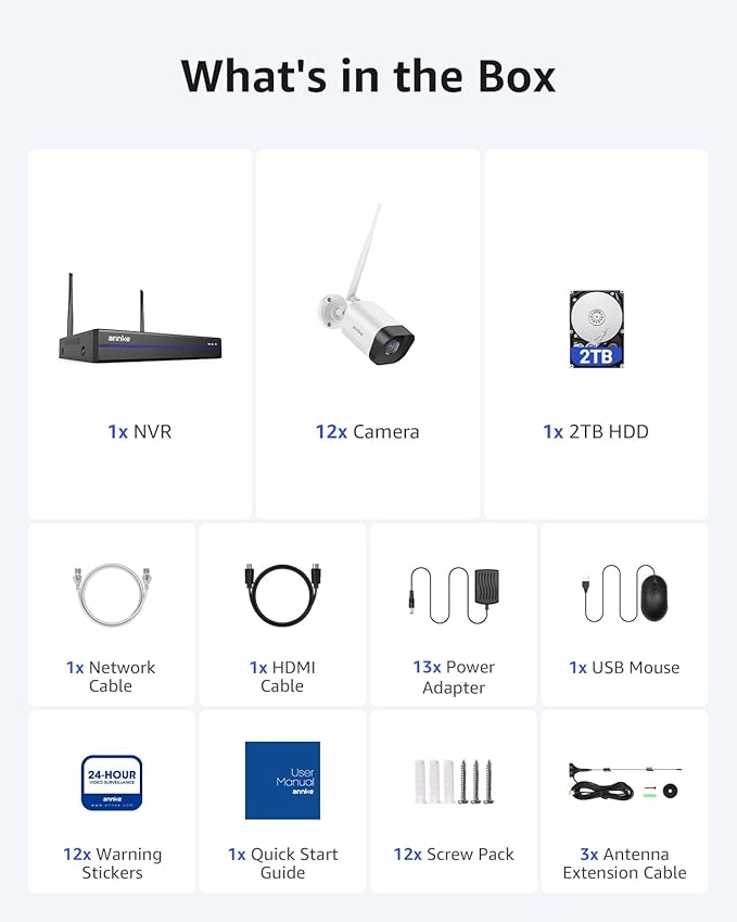 ANNKE Wireless Security Camera System, 16CH 4K WiFi NVR Kit, 12Pcs 3MP CCTV Home Surveillance Cam for Indoor/Outdoor, 2-Way Audio, Night Vision, Weatherproof IP66, Motion Detection, 2TB Hard Drive