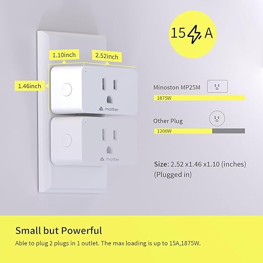 Minoston Matter Smart Plug, Compatible with Alexa, Apple Home, Google Home, SmartThings, Compact Desgin, WiFi Plugs Outlet, Protect Privacy, 2.4G Wi-Fi Only, White, 4 Pack (MP25M)