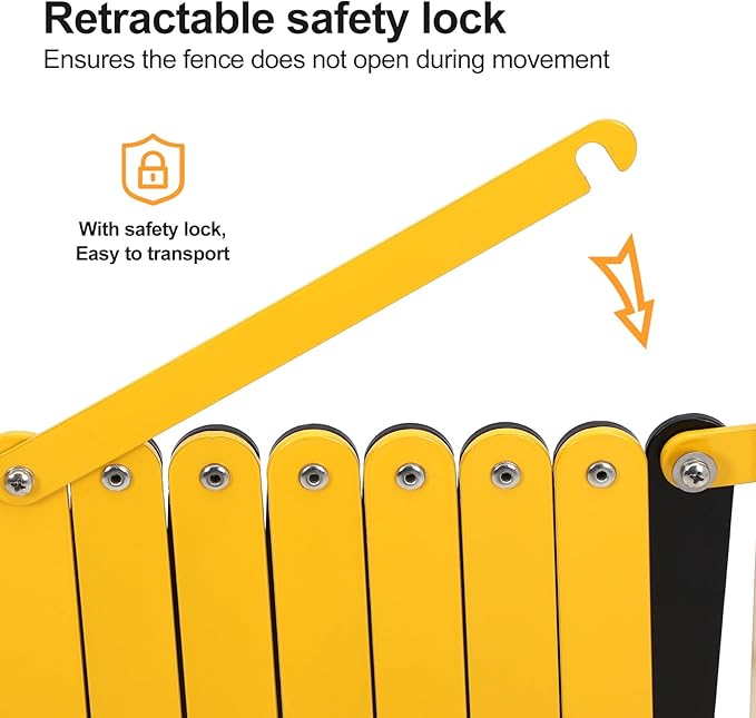 11.5FT Expandable Barricade Gate, Folding Metal Barricade Security Gate with Casters, Retractable Driveway Safety Gate, Adjustable Traffic Fence Crowd Control, for Industrial/Residential Use