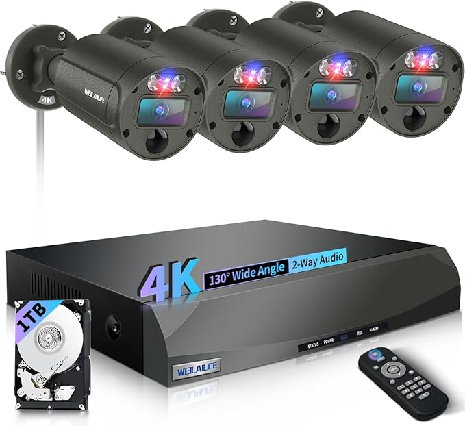 【Flashing LEDs Visual Alert】 Wired Security Camera System, Wired Cameras for Home Security, NVR Security Camera System,Home Video Surveillance System