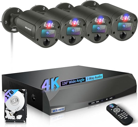 【Flashing LEDs Visual Alert】 Wired Security Camera System, Wired Cameras for Home Security, NVR Security Camera System,Home Video Surveillance System