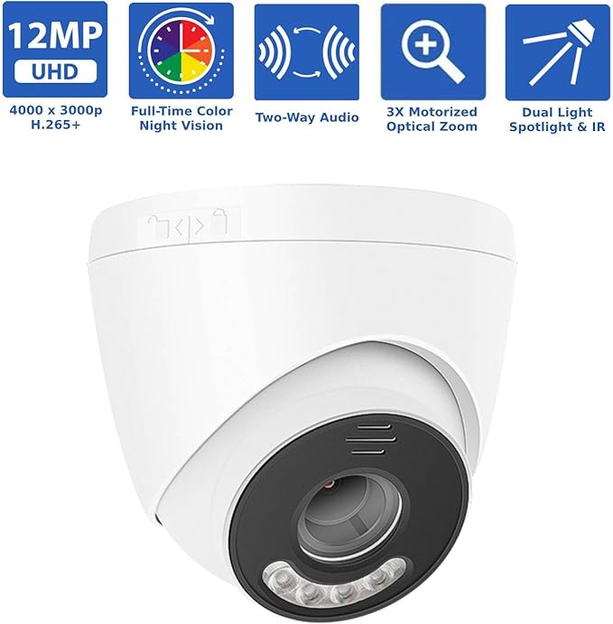 GW Security 32 Channel UltraHD 12MP 6K @ 30FPS Realtime 3X Motorized Zoom PoE Security Camera System with 24 x 12MP IP Two-Way Audio Full-Time Color Night Vision Outdoor/Indoor Smart AI Dome Cameras