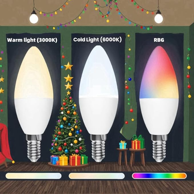 Matter Smart Color Changing Light Bulbs, E12, 2.4G WiFi 300 lumens, HomeKit Compatible, Works with Siri/Alexa/Google Assistant/Smart Life, C37, 3 Pack