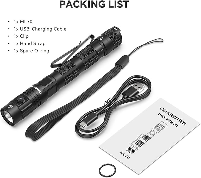 ML70 1500 Lumen EDC Flashlight Rechargeable, Pen Style Self Defense Compact Tactical Flashlight with 2AA Dual Power, IPX7 Waterproof Pocket light for Camping, Emergencies, Outdoor Activities