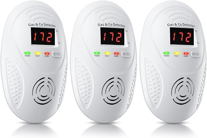 Carbon Monoxide Detectors and Natural Gas Detector, Carbon Monoxide Detectors Plug in, Gas Leak Detector with Dual Sensors - Natural, Propane, Co Leak Detection for Home, RV Essentials, White, 3Pcs
