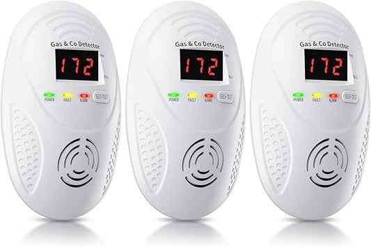 Carbon Monoxide Detectors and Natural Gas Detector, Carbon Monoxide Detectors Plug in, Gas Leak Detector with Dual Sensors - Natural, Propane, Co Leak Detection for Home, RV Essentials, White, 3Pcs
