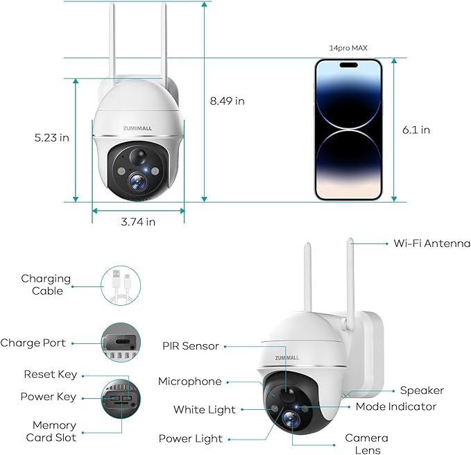 ZUMIMALL Solar Security Cameras Wireless Outdoor - 4 Packs, 360° View Outdoor Camera Wireless Solar Powered,2.4G WiFi Only, Spotlight/Siren//3MP Color Night Vision/AI Detection/IP66, Work with Alexa