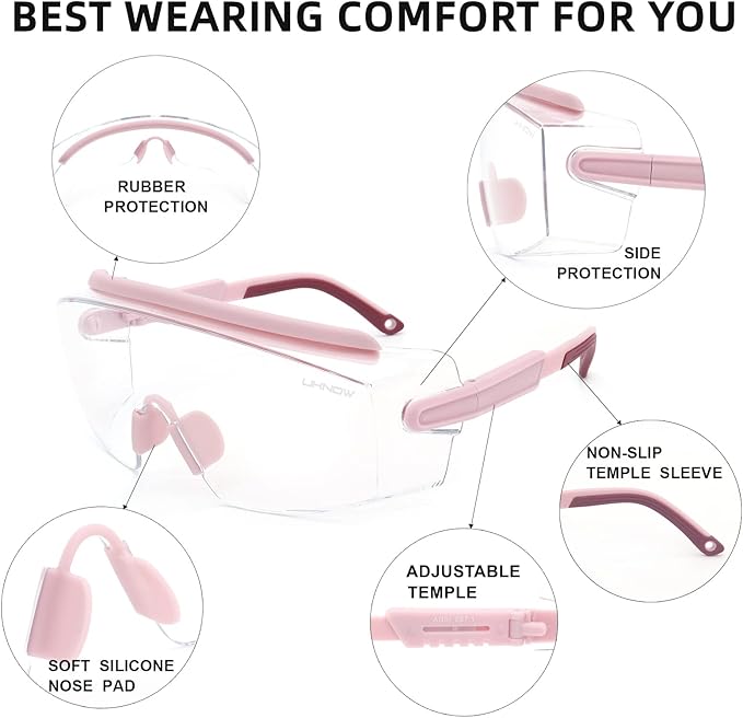 UKNOW Safety Goggles Over Glasses, Anti Fog Safety Glasses with Clear Wraparound Lens, ANSI Z87.1 Protective Eyewear