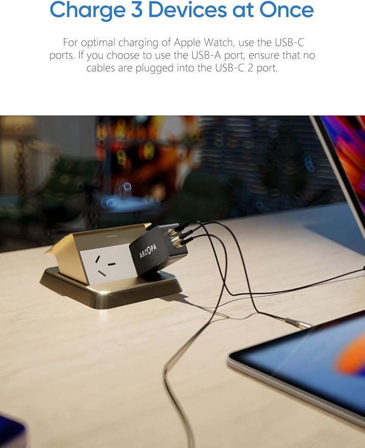 65W USB C Charger Block, ARZOPA GaN Fast Charger USB C Wall Charger PPS 3-Port Foldable Plug for MacBook Pro/Air, iPad Pro, iPhone 15/Pro, Galaxy S24 Ultra, Dell XPS 13, Pixel, Monitor