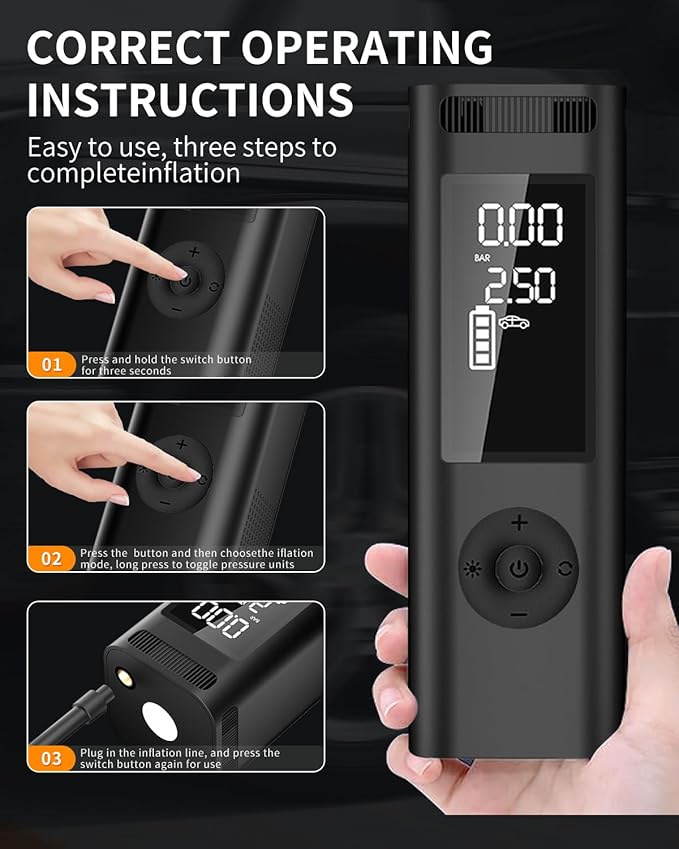 Tire Inflator Portable Air Compressor - 150PSI 4x Faster Portable Tire Inflator for Car - Air Pump For Car Tires with Digital Pressure - Auto Shut-off Smart Air Pump Suitable SUV, Bike Moto and More