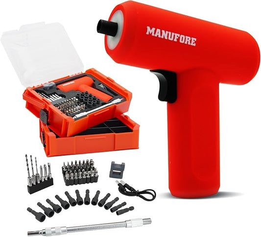 55pcs 2-layer 3.7V Household Electric Cordless Screwdriver Set with LED Light and Charging cable, 2 Level Tool Box for Home, Car