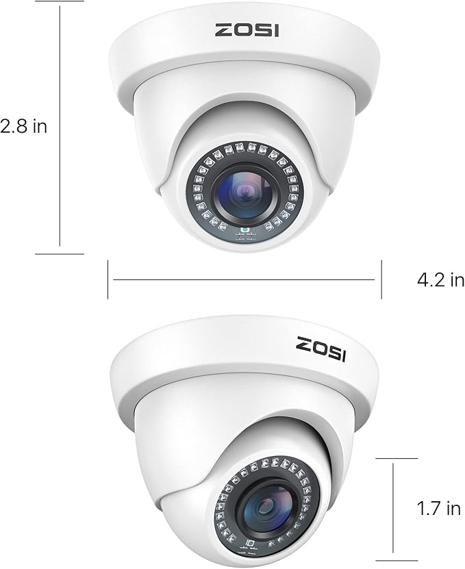 ZOSI 2Pack 2.0MP HD 1080P Security Cameras Kit, 80ft Night Vision, Indoor Outdoor Home CCTV Dome Cameras for 1080P/5MP/4K HD-TVI Analog DVR System